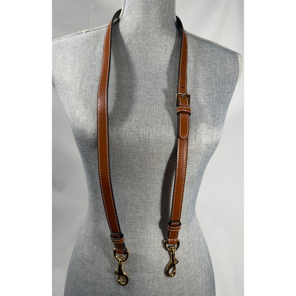 VersaceTan Leather Adjustable Strap 46.25" in Gold Tone Logo Hardware